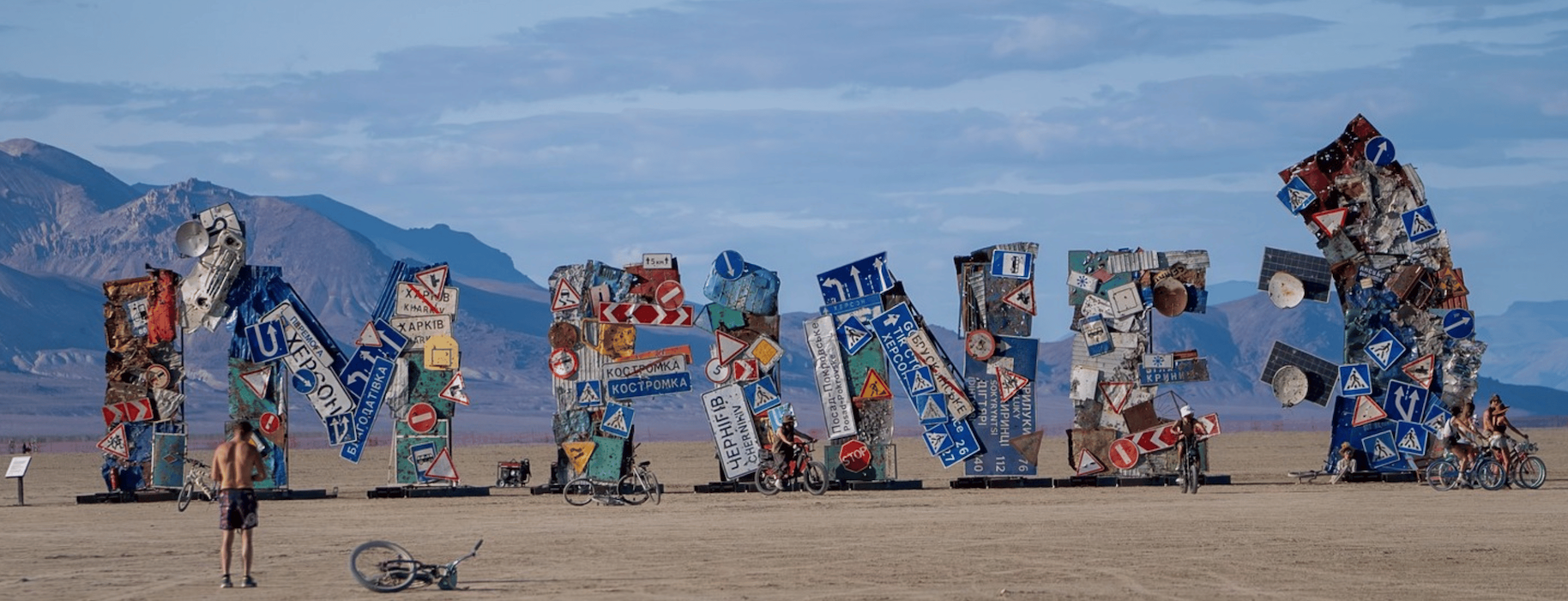 <p>Ukraine art installation at Burning Man festival</p>